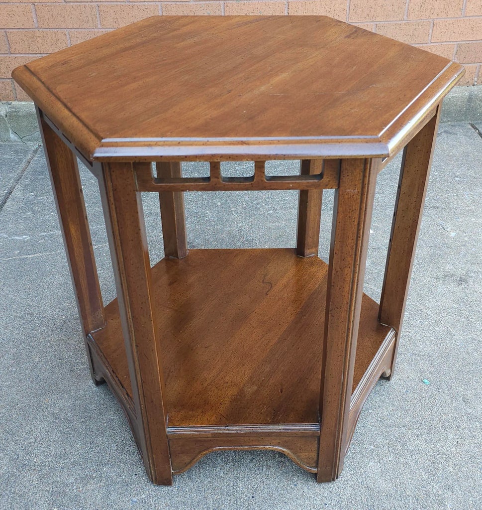 Davis Cabinet Hexagonal Walnut Side Table | Chairish