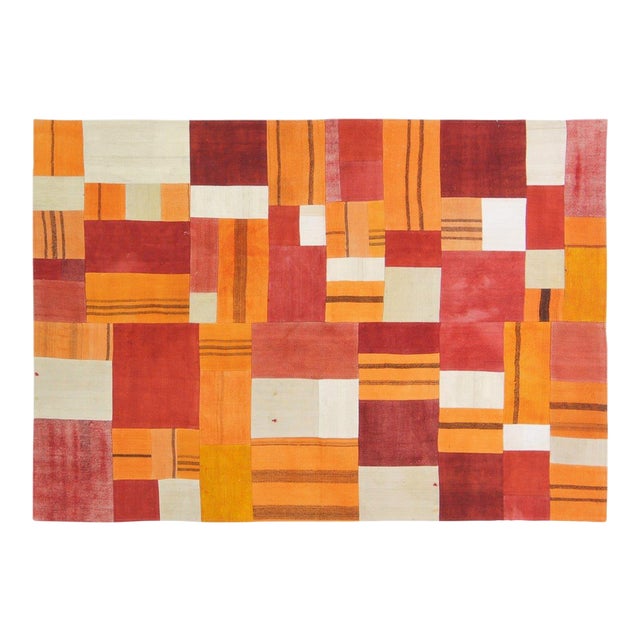 Vintage Turkish Patchwork Hand Knotted Wool Rug, 4'9"x6'9" For Sale