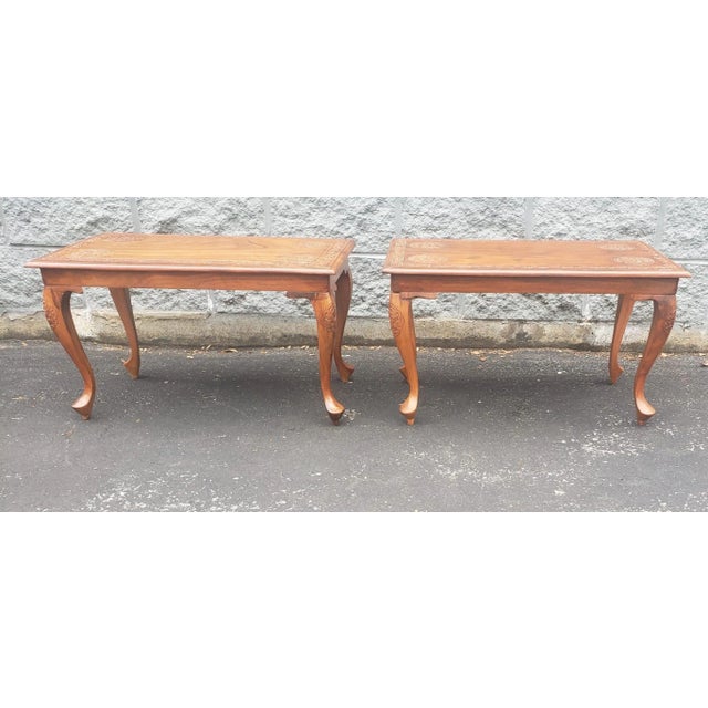 Tan Mid-Century Anglo-Japanese Carved Hardwood Chabudai Low Side Tables, a Pair For Sale - Image 8 of 11