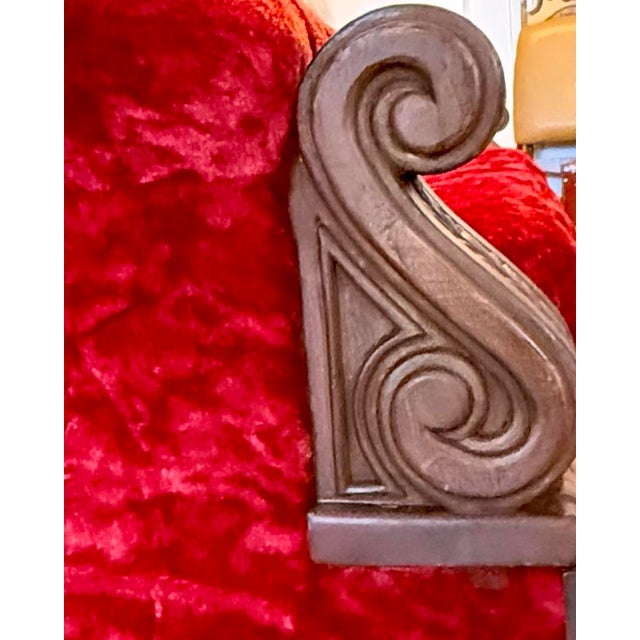 Hollywood Regency 1970s Singer Furniture Ruby Velvet Sofa With Carved Wood Frame For Sale - Image 3 of 7