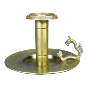 1880's Antique Brass Chamberstick Candle Holder Dragon Griffin Handle Bradley & Hubbard