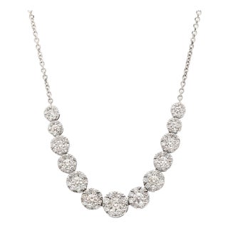 2.2ctw Diamond Cluster Station Necklace, 14k White Gold, Length 17 In For Sale