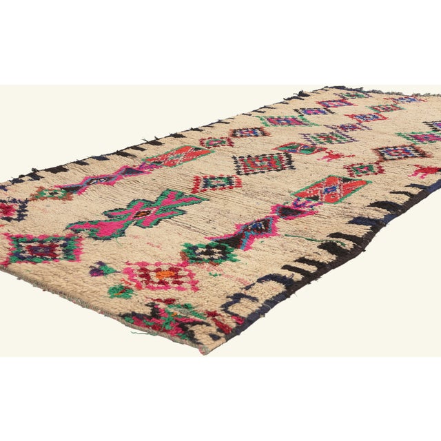 22054 Vintage Azilal Moroccan Rug, 03'06 x 07'09. The Bohemian Covenant: A Vintage Azilal Moroccan Masterpiece of Sacred...