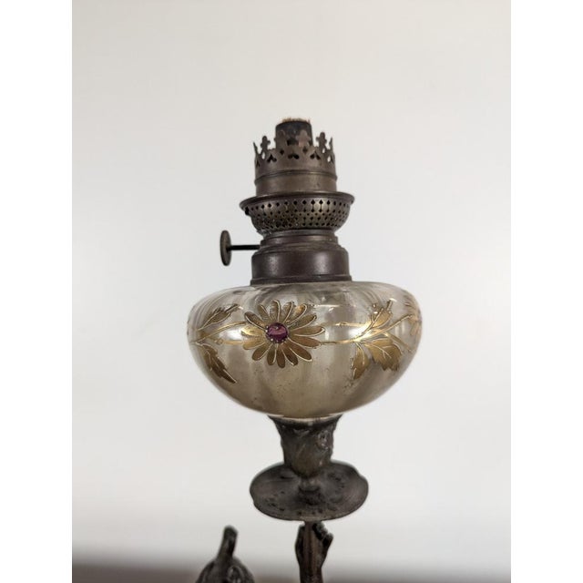Art Nouveau Spelter Oil Lamps, Set of 2 For Sale - Image 3 of 8