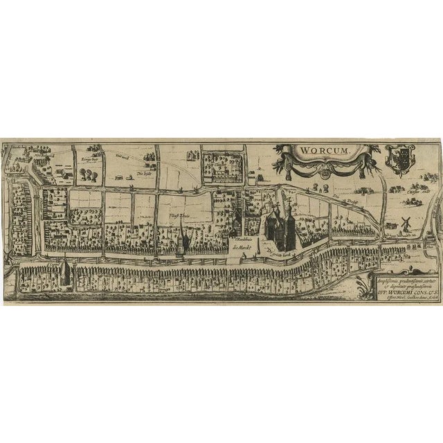 Antique map titled 'Worcum'. This print depicts the city of Workum (Friesland, The Netherlands). with German captions....