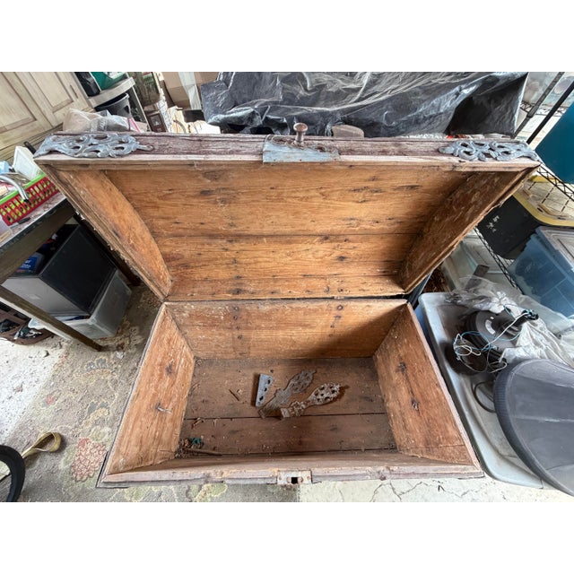 Mid 18th Century Antique Wooden Chest With Ornate Iron Fittings For Sale - Image 5 of 12