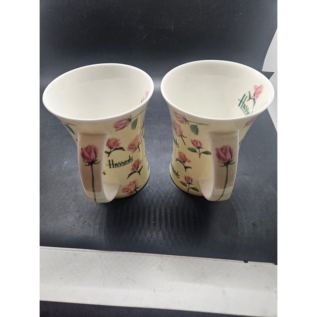 1990s Harrods Rose-Pattern Fine Bone China Coffee and Tea Mugs - Set of Two For Sale - Image 4 of 4