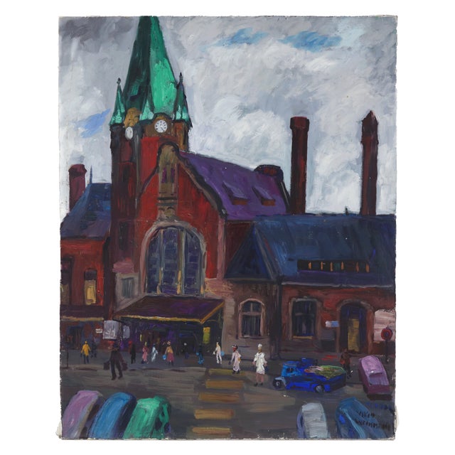 Vintage Cityscape Painting of European Clock Tower Scene by Nandor Vagh-Weinmann For Sale - Image 11 of 11