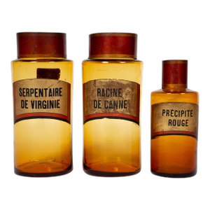 Antique Set of Three Glass Apothecary Jars, 19th Century, France.