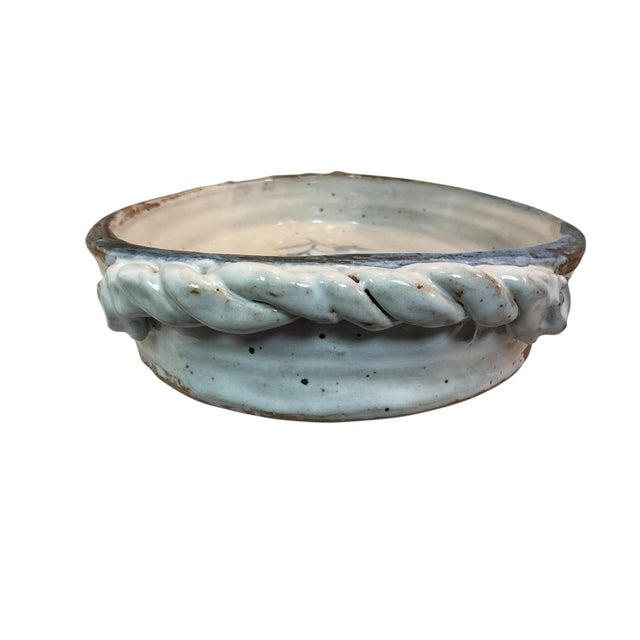 Ceramic Vintage Studio Art Pottery Floral Tray Blue White For Sale - Image 7 of 13