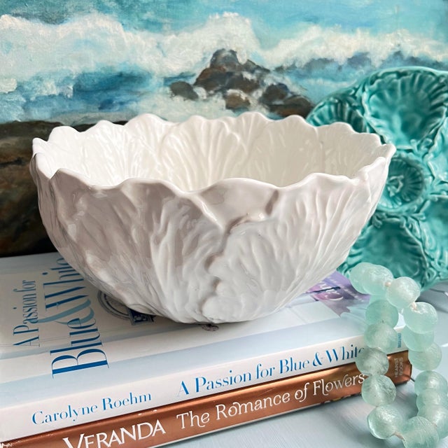 Late 20th Century Large White Ceramic Cabbage Leaf Bowl Chairish