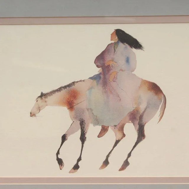 Contemporary Vintage Diptych Watercolor Lithograph by Carol Grigg Native American Earth Healer & Crow Warrior For Sale - Image 3 of 5