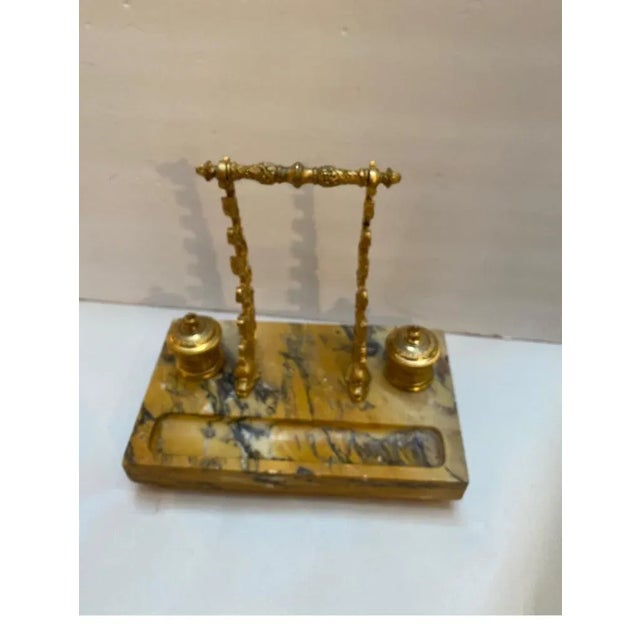 Metal Siena Marble and Ormolu Double Inkstand Late 19th Century For Sale - Image 7 of 11
