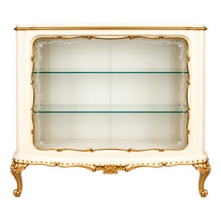 Venetian Ivory Lacquered and Gilt Display Cabinet attributed to Fratelli Testolini from Testolini & Salviati, 1930s For Sale