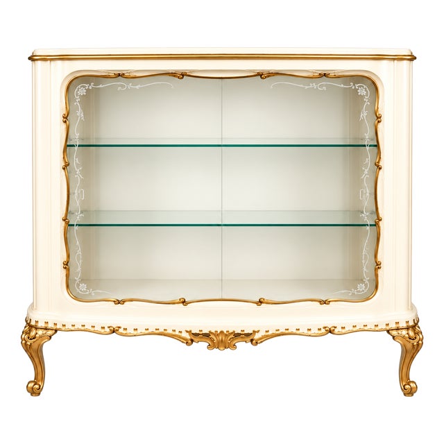 Venetian Ivory Lacquered and Gilt Display Cabinet attributed to Fratelli Testolini from Testolini & Salviati, 1930s For Sale