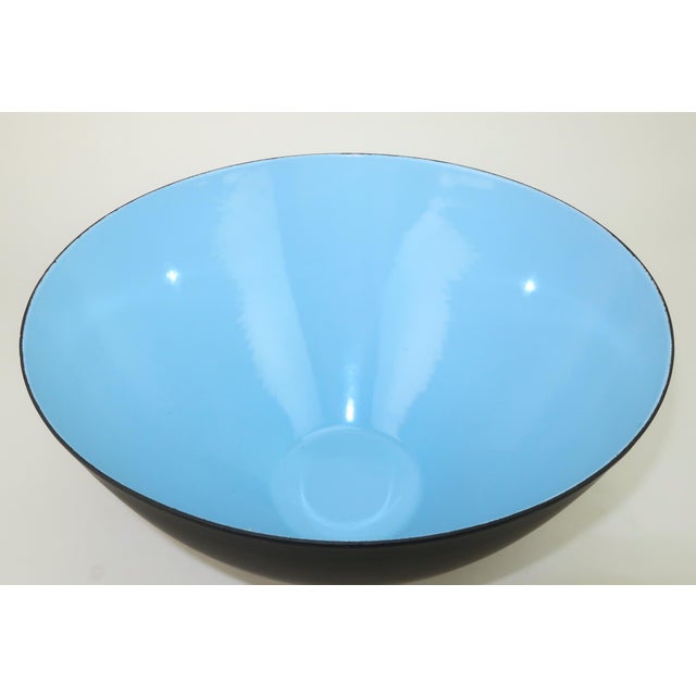 Krenit Large Blue Enamel Danish Modern Bowl by Herbert Krenchel, 1960's For Sale - Image 10 of 11