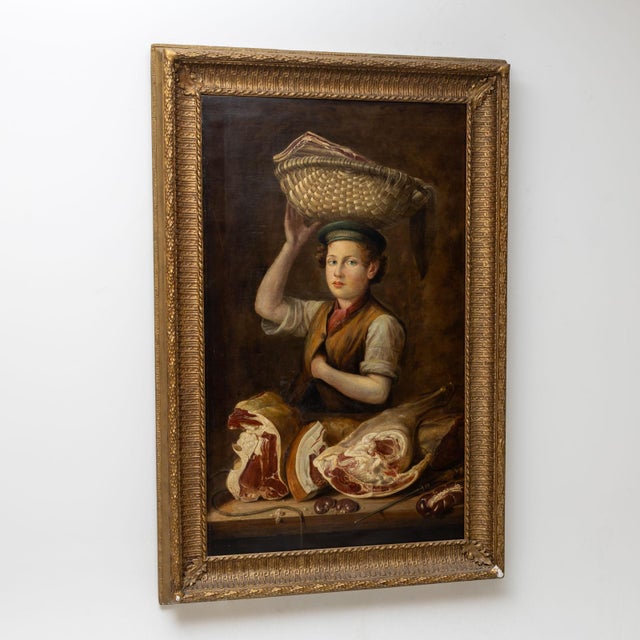 Butchers Apprentice, 1800s, Oil on Canvas For Sale - Image 3 of 9