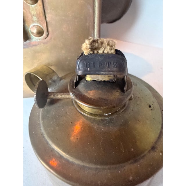 Antique Brass Three-Lens Nautical Navigation Oil Lantern With Red Blue & Clear Lens For Sale - Image 10 of 12