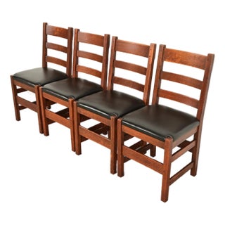 L. & J. G. Stickley Antique Mission Oak Arts & Crafts Ladder Back Dining Chairs, Set of Four For Sale