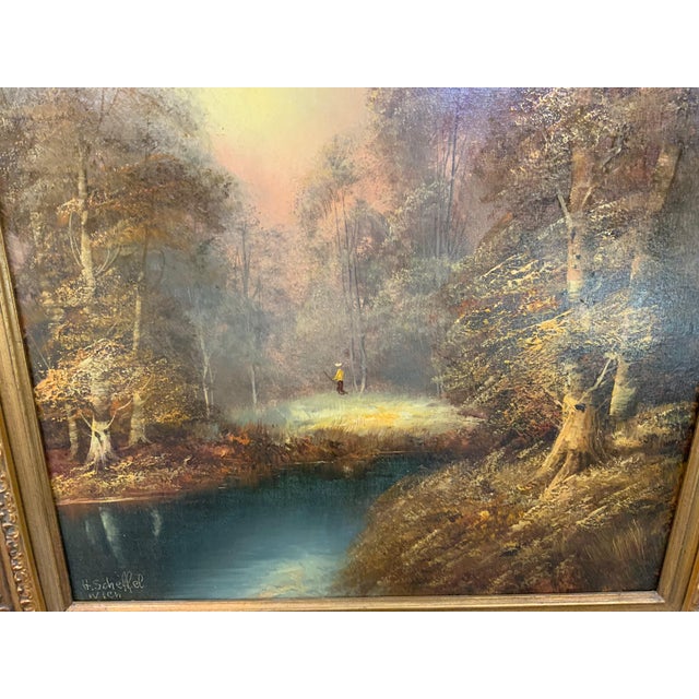 Early 20th Century Vintage Signed Romantic Landscape Oil Painting in Ornate Gilt Frame For Sale - Image 5 of 11
