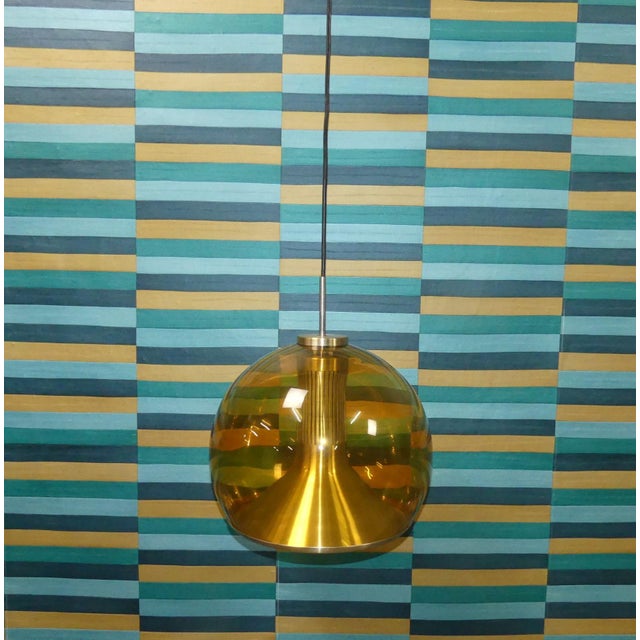 Mid-Century Modern Mid-Century Modern Space Age Pendant Lamp in Amber, Glass and Metal, 1960s For Sale - Image 3 of 7