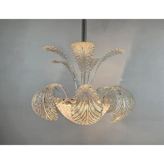 Mid-Century Modern Murano Glass Leaf Chandelier, Italy, 1940s For Sale - Image 4 of 13