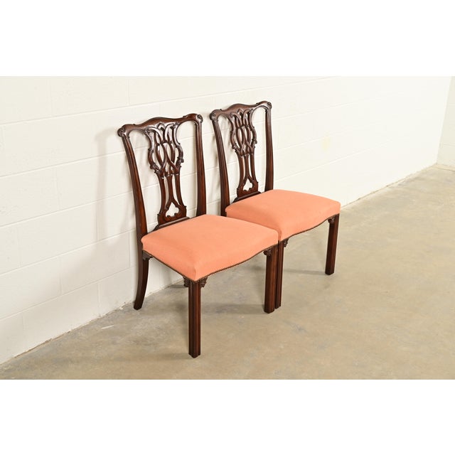 Baker Furniture Company Baker Furniture Georgian Carved Mahogany Side Chairs or Dining Chairs, Pair For Sale - Image 4 of 13