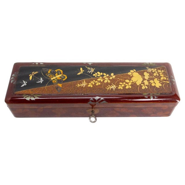 Chinese Style Lacquered Pencil Box with Painted Butterfly, 1940 For Sale - Image 11 of 11