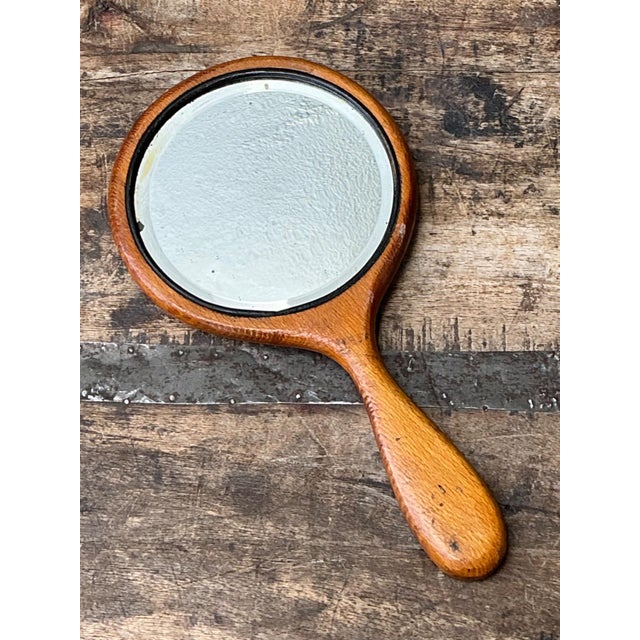 Camel Vintage Art Nouveau Carved Wood Handheld Mirror For Sale - Image 8 of 12