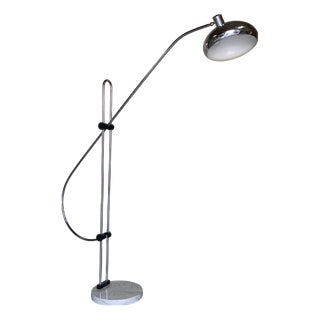 Large Italian Adjustable Arc Floor Lamp in Marble and Chrome, 1970s For Sale