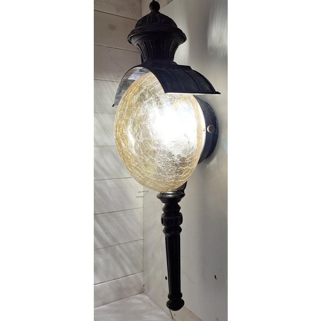 Metal Vintage Rustic Wall Lamp with Black Patinated Metal Frame and Amber-Colored Glass Shade, 1970s For Sale - Image 7 of 9