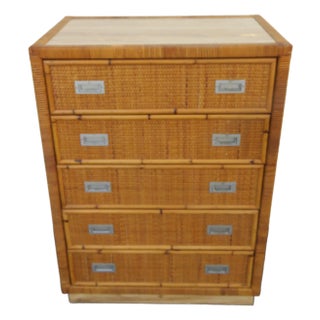 Bamboo Caned Hollywood Regency Tall Chest of Drawers 5868 For Sale