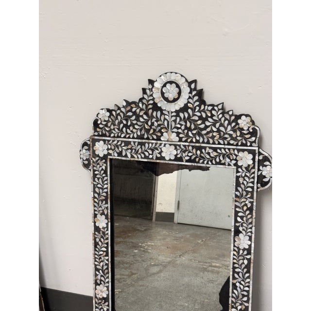 Moroccan Moroccan Style Mother-of-Pearl Inlaid Floral Wall Mirror For Sale - Image 3 of 12