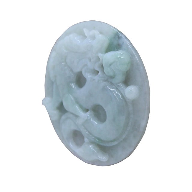 Green Jade Chinese Carved Zodiac Dragon Medallion Feng Shui Pendant For Sale In San Francisco - Image 6 of 7