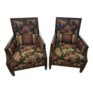 Mid 19th Century Attributed to Wesley Hall Vintage Upholstered Arm Chairs (2) For Sale