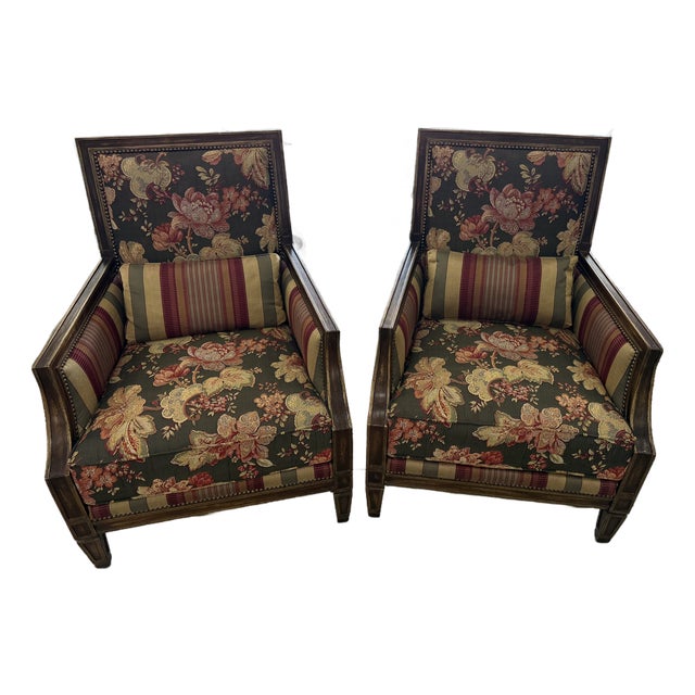 Mid 19th Century Attributed to Wesley Hall Vintage Upholstered Arm Chairs (2) For Sale