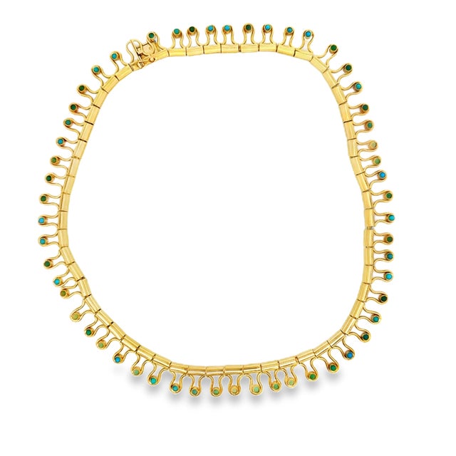 Mid-Century Modern Vintage Italian Modernist 18k Gold and Turquoise Fringe Necklace For Sale - Image 3 of 13