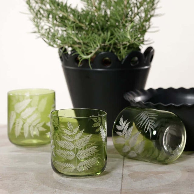 Contemporary Fern Leaf Rock Glass, Set of 6 For Sale - Image 3 of 4