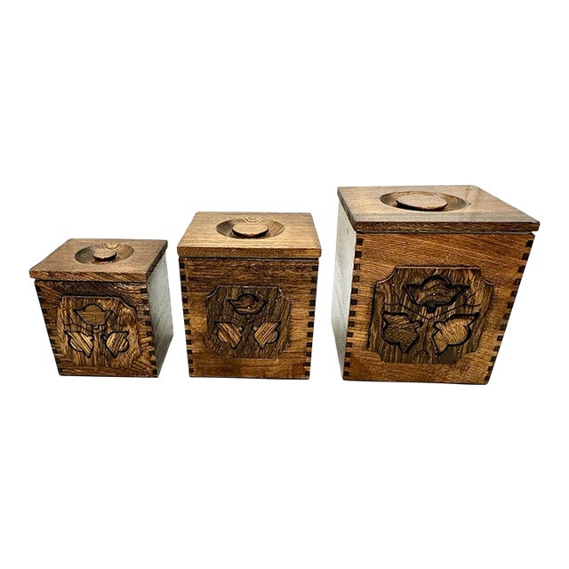 Vintage 1970s Canister Set Roebuck and Co. Wooden Set of 3 For Sale