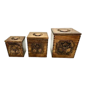 Vintage 1970s Canister Set Roebuck and Co. Wooden Set of 3