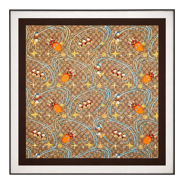 Framed Gucci Silk Scarf Disney Printed 2000s - Midnight Black Frame For Sale