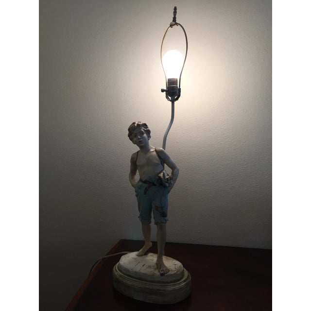 Antique Early 20th Century Mounted Painted Metal Boy Figure Lamp For Sale - Image 10 of 12