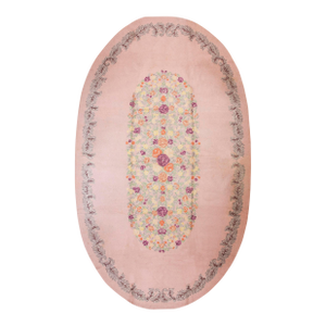 Refined Pink-Blush Open Field With Decorous Center Floral Pattern Vintage American Hooked Rug