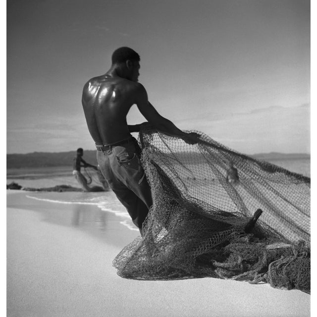 Montego Bay Fisherman by Toni Frissell Local fisherman bring in their nets on the beach in Montego Bay, 1948. (Photo by...