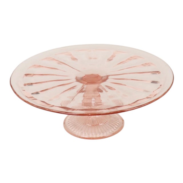Pink Art Deco Cake Platter in Rosaline Glass, 1930s For Sale - Image 3 of 12