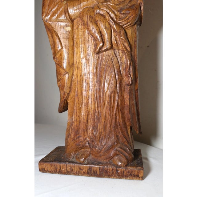 1940s Antique Religious Folk Art Mary Jesus Hand Carved Wood Sculpture Statue Santos For Sale - Image 5 of 12