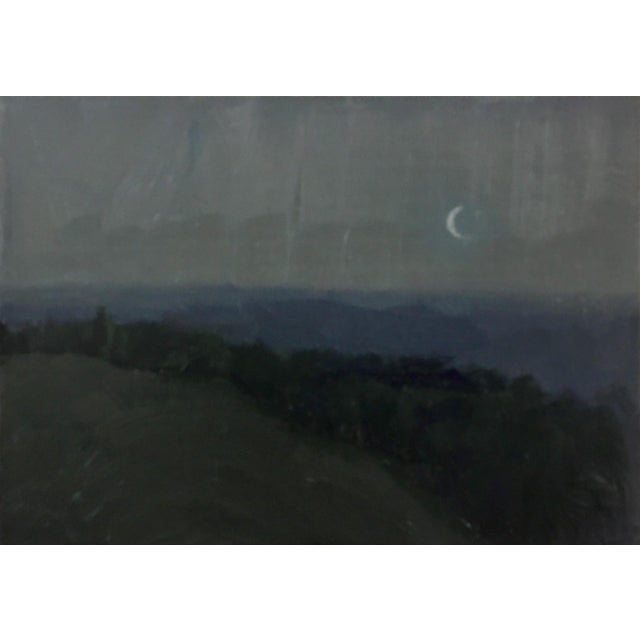 This oil on panel painting captures a serene twilight landscape, where the soft hues of dusk blend seamlessly into the...