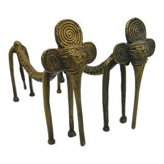 Pair Vintage West African Dogon Style Lost-Wax Brass Elephant Sculptures For Sale