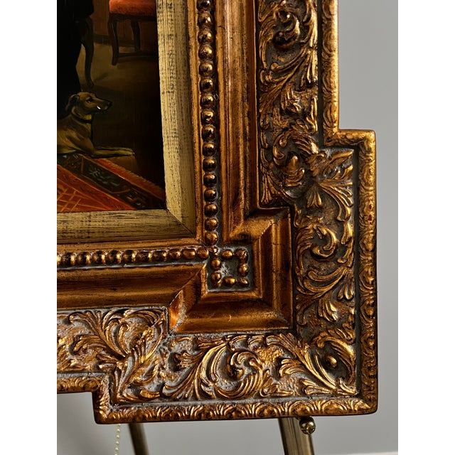 Late 20th Century Biedermiere Style Framed Reproduction Painting of “Game of Chess” by German Artist Carl Herpfer For Sale - Image 4 of 12