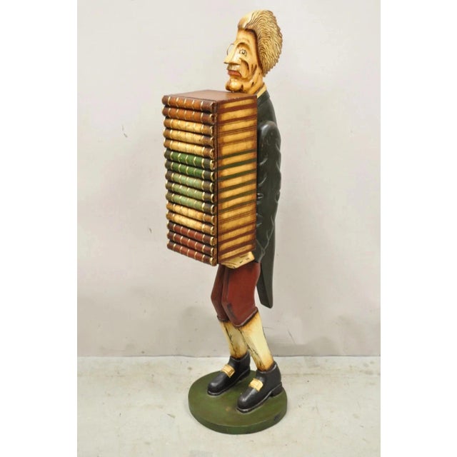 Late 20th Century 52" Tall Figural Librarian Man Holding Stack of Books Statue Storage Cabinet For Sale - Image 12 of 12